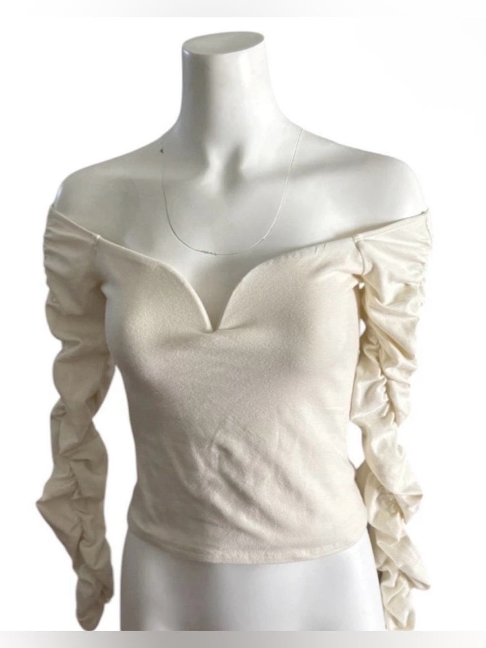 Reformation Aloura Knit Scrunch Top Ivory Long Sleeve Size S Made In USA